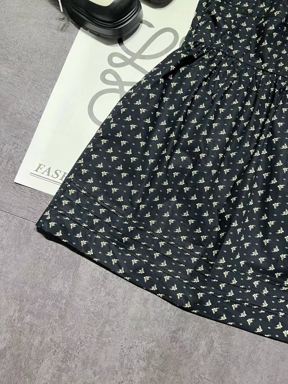 Loro Piana Black Mini Dress with Tiny Cream Floral Print - Picture 6 of 10